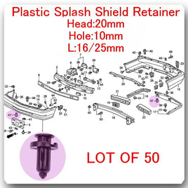 50 Pcs 9282 Front Push Retainer (Hole 10mm) (Stem 18mm) (Head 20mm) Fits: Honda