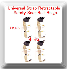 (4 Kits ) Universal Strap Retractable Car Trucks Seat Belt Beige 2 Point