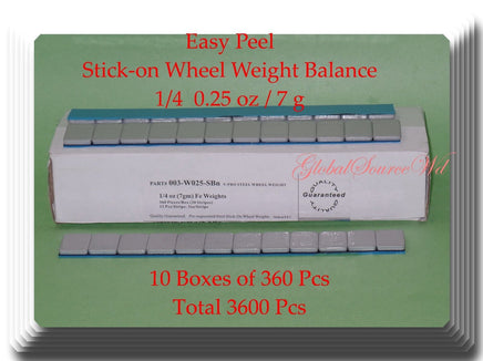 3600 Pcs (10 Boxes of 360) Easy Peel Stick on Wheel Weight Balance 1/4 0.25oz 7g