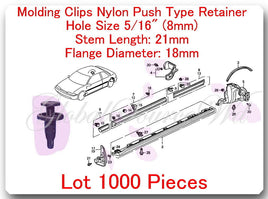 1000 Pc Garnish - Bumper Retainer Clip Hole:8mm  Head: 18mm - L:21mm Fits: Honda