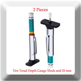 2 Pieces Tire Tread Depth Gauge 32nds and 25 mm Millimeters New