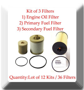 12 x Kit of 3) 1Oil & 2 Fuel Filter Fits F250 350 450 550 650 750 Excursion 6.0L