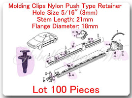 100 Pc Garnish - Bumper Retainer ClipÂ Hole:8mm - Head: 18mm - L:21mm Fits: Honda