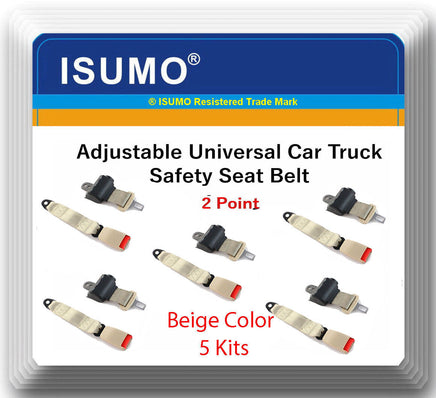 5 Kits Adjustable Universal Car Truck 2 Point Beige Seat Belt Lap Safety Belt