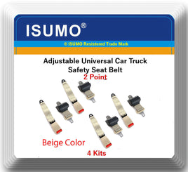 4 Kits Adjustable Universal Car Truck 2 Point Beige Seat Belt Lap Safety Belt