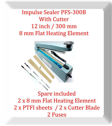 PFS300B 12" Hand Impulse Sealer W/Cutter & Coding Printing- 8mm Heating Element 