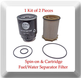 2 Pcs  Spin-on & Cartridge Fuel/Water Separator Filter Fits: Ram 2011-2019 6.7L