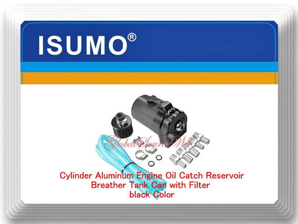 Cylinder Aluminum Engine Oil Catch Reservoir Breather Tank Can w/ Filter Black