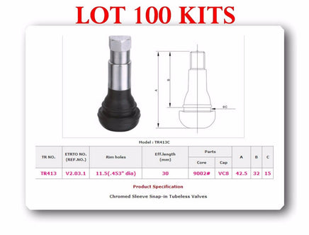 Lot 100 TR413C Chrome Snap-In Tire Valve Stems MOST POPULAR VALVE