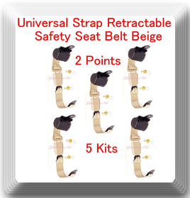 (5 Kits ) Universal Strap Retractable Car Trucks Safety Seat Belt Beige 2 Point 