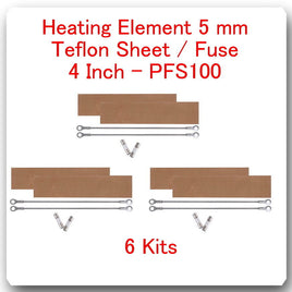 6 Replacement Heating Elements 5 mm +6 PTFI Sheet for Impulse Sealer 4" PF100