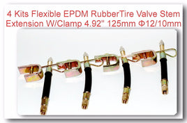 4 Kit Flexible EPDM RubberTire Valve Stem Extension W/Clamp 4.92" 125mm Φ12/10mm