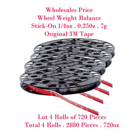 4 Roll 2880 Pcs . 720oz Stick-on Wheel Weight Balance Blue Tape 1/4 0.25oz 7g