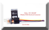 Lot of 6 Kits 12V 80 Amp 5 Pin SPDT Automotive Relay with Wires Harness Socket.0