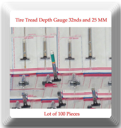 Lot of 100 Pieces Tire Tread Depth Gauge 32nds and 25 mm Millimeters New