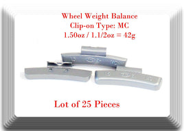 25 Pcs CLIP-ON Wheel Weight Balance MC Type 1.50oz 42g For All Type Alloy Rims