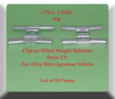 1.75 oz Clip-On Wheel Weight FN Style For Alloy Rims Japanese Vehicles 50 Pcs