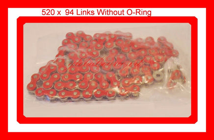 Non O-Ring Drive Chain Red Color 520 x 94 ATV Motorcycle 520 Pitch 94 Links 