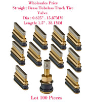 100 x TR501 Straight Brass Tubeless Truck Tire Valve  0.625 Dia , 1.5" Length