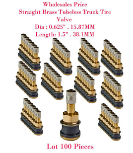 100 x TR501 Straight Brass Tubeless Truck Tire Valve  0.625 Dia , 1.5" Length