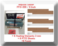 8" PFS-200 Hand Impulse Sealer + 6 Heating Element +6 PTFI Sheet 