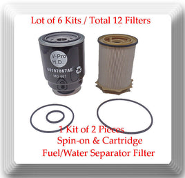 6 Kits / 12 Pieces Fuel/Water Separator Filter Fits: Ram 2011-2019 6.7L 