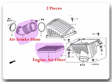 2 Pcs Engine Air Intake Hose & Air Filter Fits: Honda Odyssey 2005-2006 V6-3.5L 