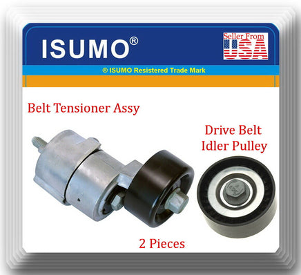 2Pc Belt Tensioner Assy & Drive belt Idler Pulley Fits: Hyundai Kia L4 2.0L 2.4L