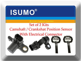Set of 2 Camshaft / Crankshaft Position Sensor W/ Connectors For Honda Civic