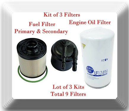 3 Kits (9 Filters) Oil Filter and Primary & Secondary Fuel Filters Ford V8 6.7L