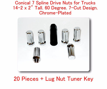 20 Pcs Conical +7 Spline Drive Nut For Trucks M14.5 XL Tall 2" w/Tuner Key