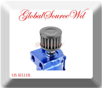 Cylinder Aluminum Engine Oil Catch Reservoir Breather Tank Can w/ Filter Blue