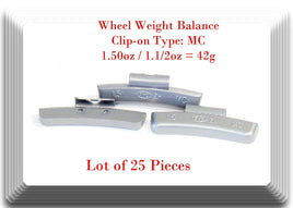 25 Pcs CLIP-ON Wheel Weight Balance MC Type 1.50oz 42g For All Type Alloy Rims 