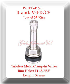 100 Kits TR416L Tubeless Metal Clamp-in Valves For Rim Holes Φ11.5/.453" L:59 mm