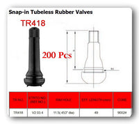 200 TR418 Valves STANDARD 2" SNAP IN TUBELESS BLACK RUBBER TIRE VALVE STEM