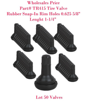 Lot  50 TR415 Rubber Snap-In Rim Holes 0.625 5/8"  Lenght 1-1/4" Tire Valves