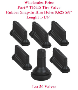 Lot  50 TR415 Rubber Snap-In Rim Holes 0.625 5/8"  Lenght 1-1/4" Tire Valves