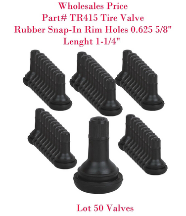Lot  50 TR415 Rubber Snap-In Rim Holes 0.625 5/8"  Lenght 1-1/4" Tire Valves