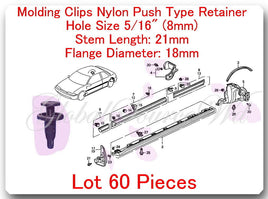 60 Pc Garnish - Bumper Retainer Clip Hole:8mm - Head: 18mm - L:21mm Fits: Honda
