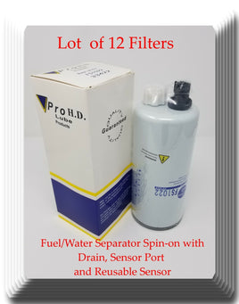 12 X V-PRO FS1022 Fuel/Water Separator Spin-on with Drain & Sensor Fits: Cummins