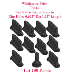 LOT 100 TR 415 Rubber Snap-In Rim Holes 0.625 5/8"  Lenght 1-1/4" Tire Valves