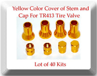 Lot 40 Sets of  Yellow Color Cover of Stem and Cap For TR413 Tire Valve 