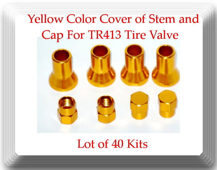 Lot 40 Sets of  Yellow Color Cover of Stem and Cap For TR413 Tire Valve 