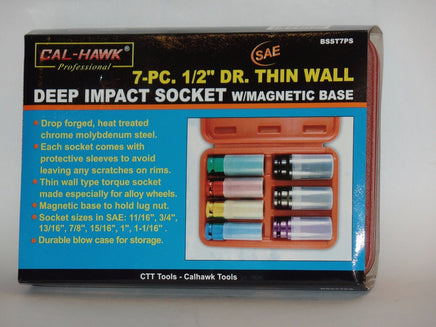 7 Pc 1/2" DR Thin Wall Deep Impact Socket W Magentic Base SAE 11/16" to 1.1/16"