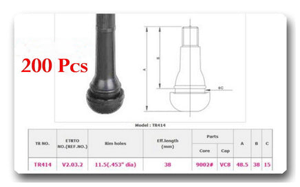 200 PCS TR 414 Wheel Tire Valve Stems 0.453 Rubber Length 1 1/2