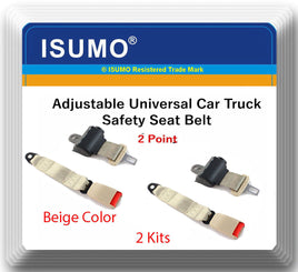 2 Kits Adjustable Universal Car Truck 2 Point Beige Seat Belt Lap Safety Belt