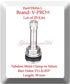 50 Kits TR416L Tubeless Metal Clamp-in Valves For Rim Holes Φ11.5/.453" L: 59 mm