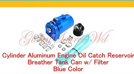 Cylinder Aluminum Engine Oil Catch Reservoir Breather Tank Can w/ Filter Blue
