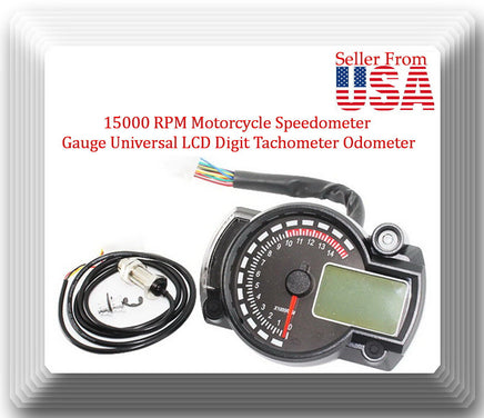 15000 RMP Motorcycle Speedometer Gauge Universal LCD Digit Tachometer Odometer