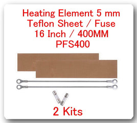 2 Heating Elements 5mm + 2 PTFI Sheet  For Impulse Sealer 16" / 400mm PFS400